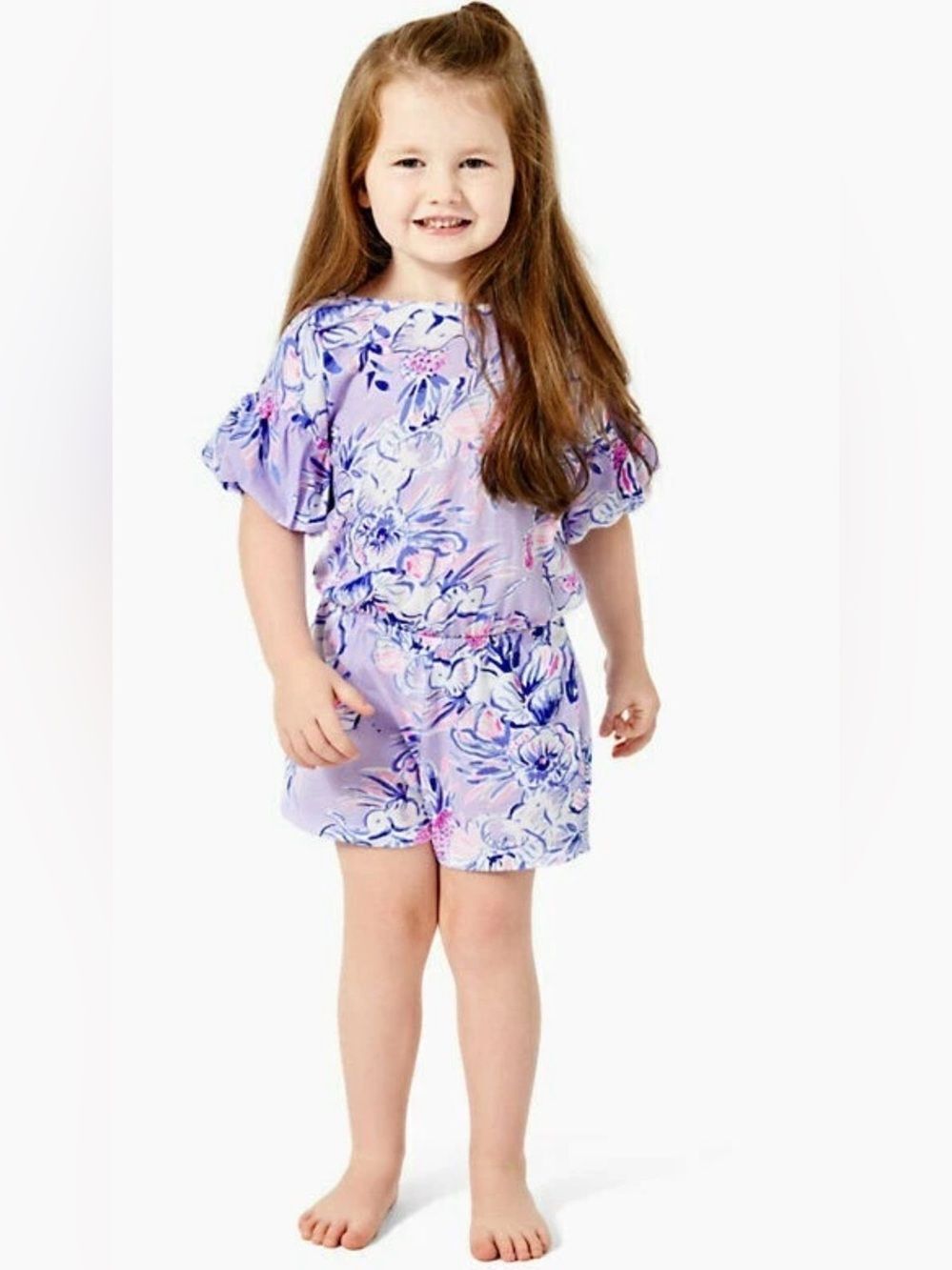 Lilly Pulitzer Girl Purple Floral Kallima Romper Size Medium 6-7